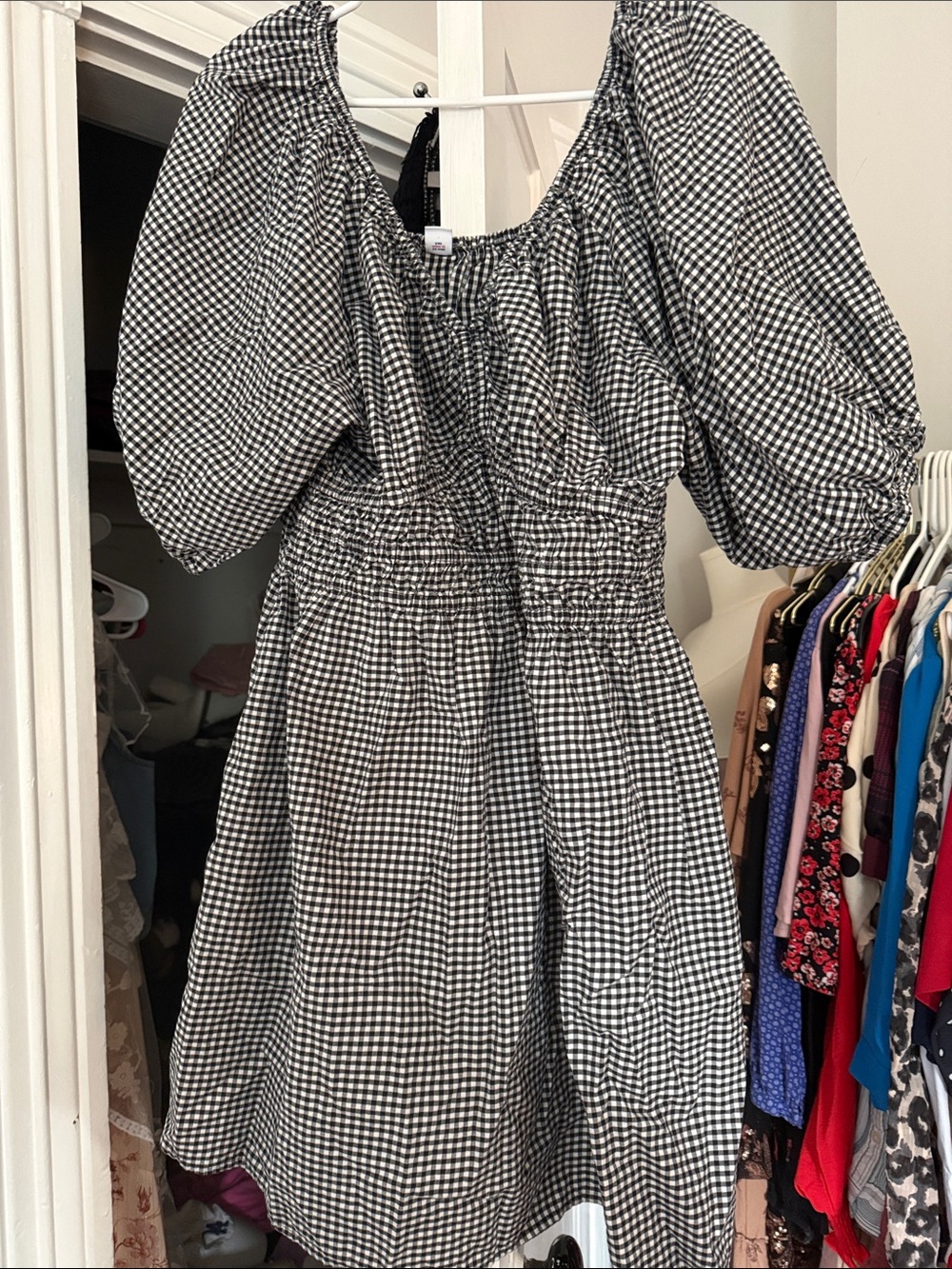 Old Navy Black and White Gingham Off-Shoulder Top
